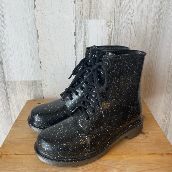 Sam Edelman Circus Translucent Black Glitter Quinn Rubber Combat Boots Size: 7 - Picture 3 of 15